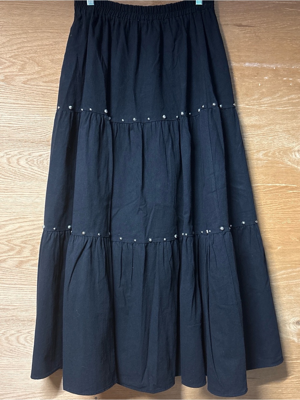 Wildfire Black Tiered Maxi Skirt with Stud Accents